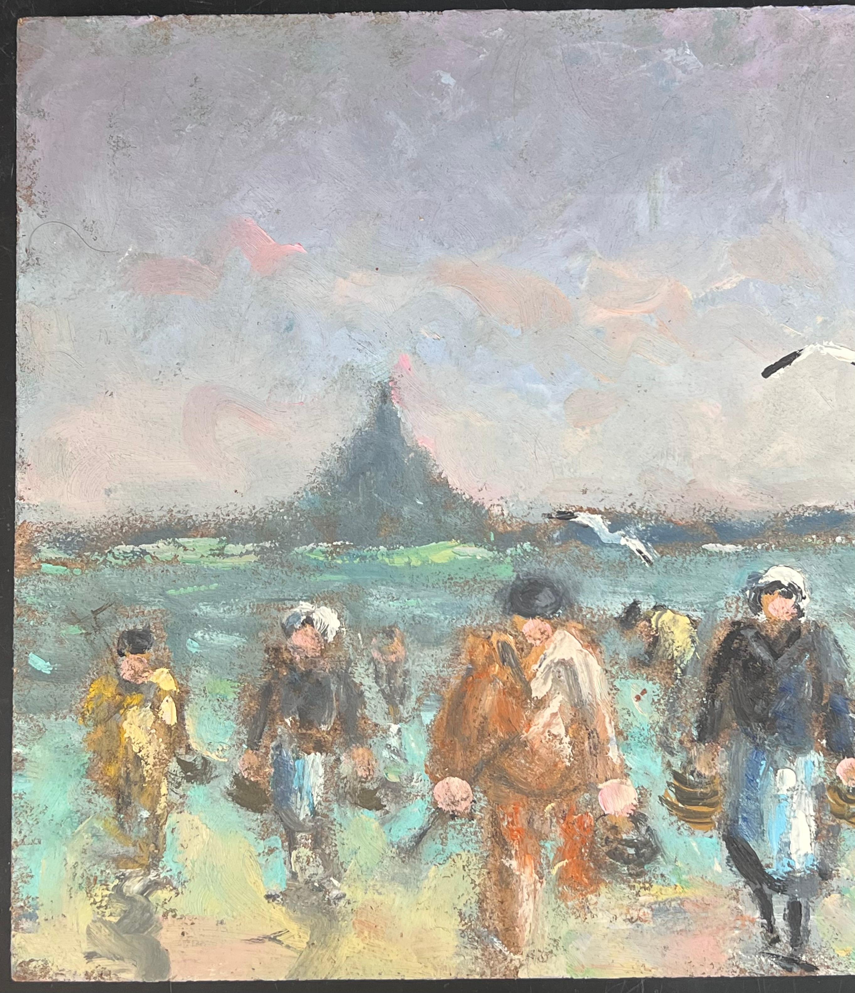 Fishermen & Figures Carrying Their Catches In Wicker Baskets French Oil Painting For Sale 2