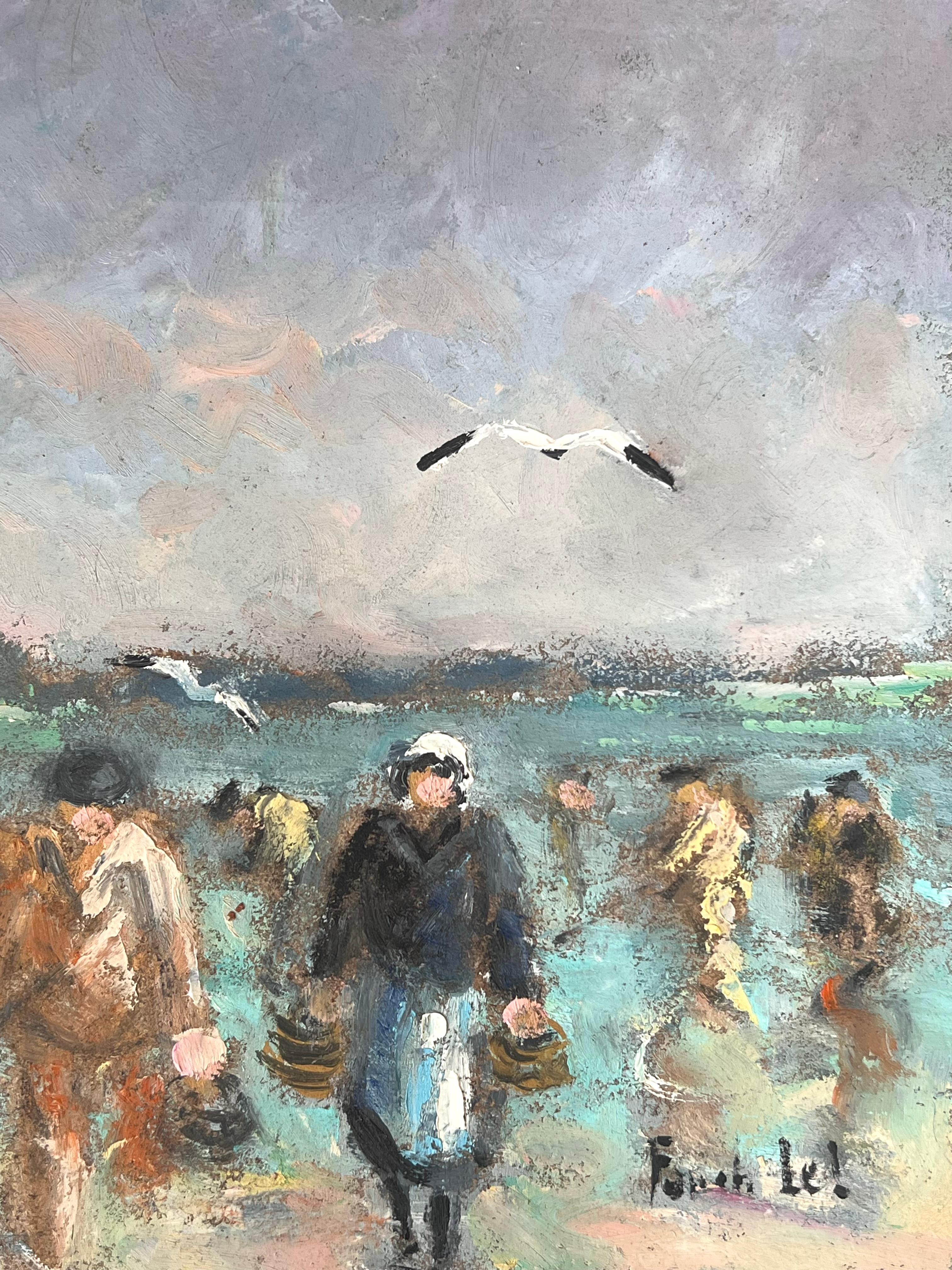 Fishermen & Figures Carrying Their Catches In Wicker Baskets French Oil Painting For Sale 3