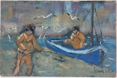 Fishermen In Brittany with Seagulls Circling the Boat French Painting