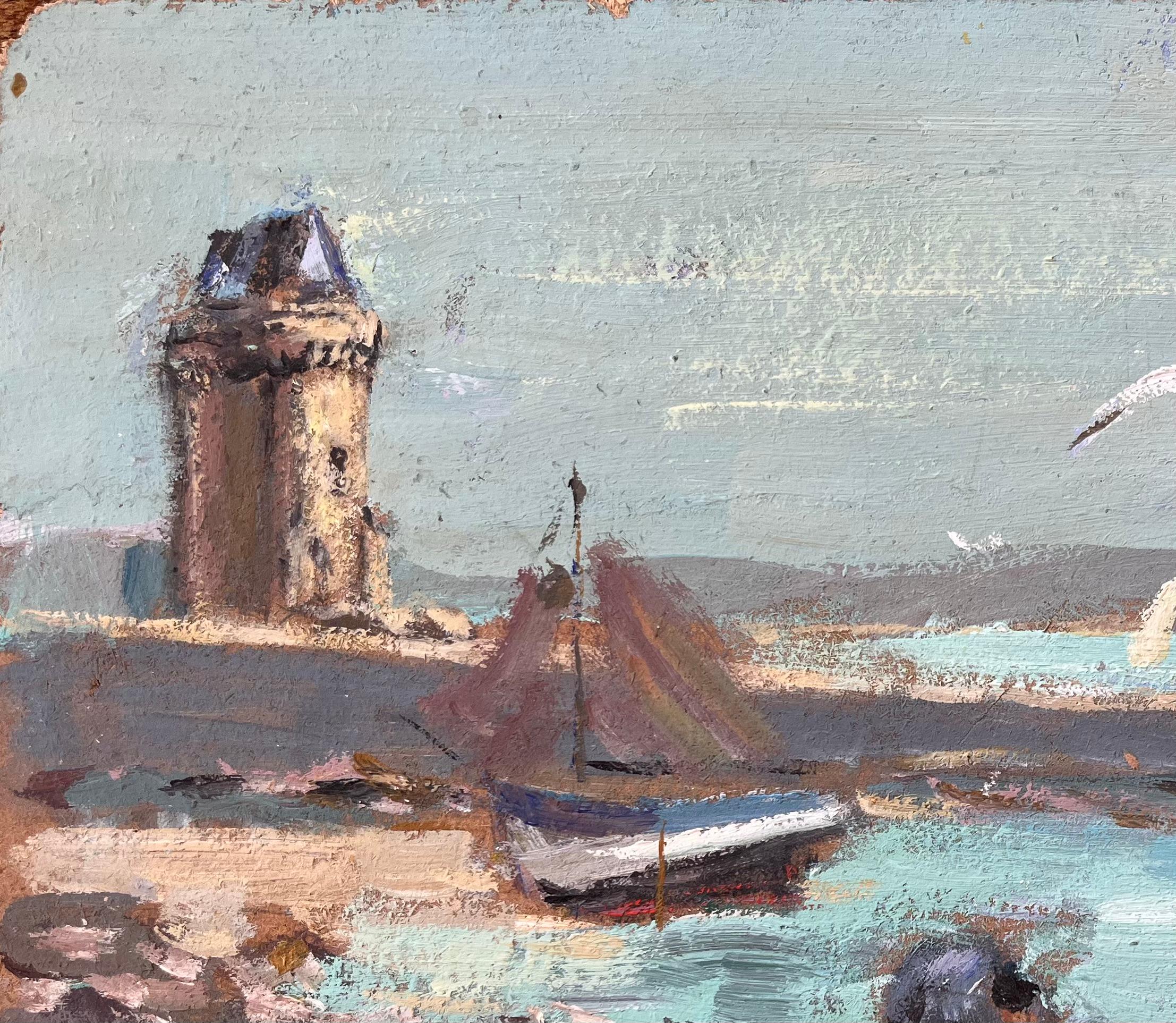 Fishing Boats and Shellfish Gatherers by Coastal Fort with Seagulls For Sale 1