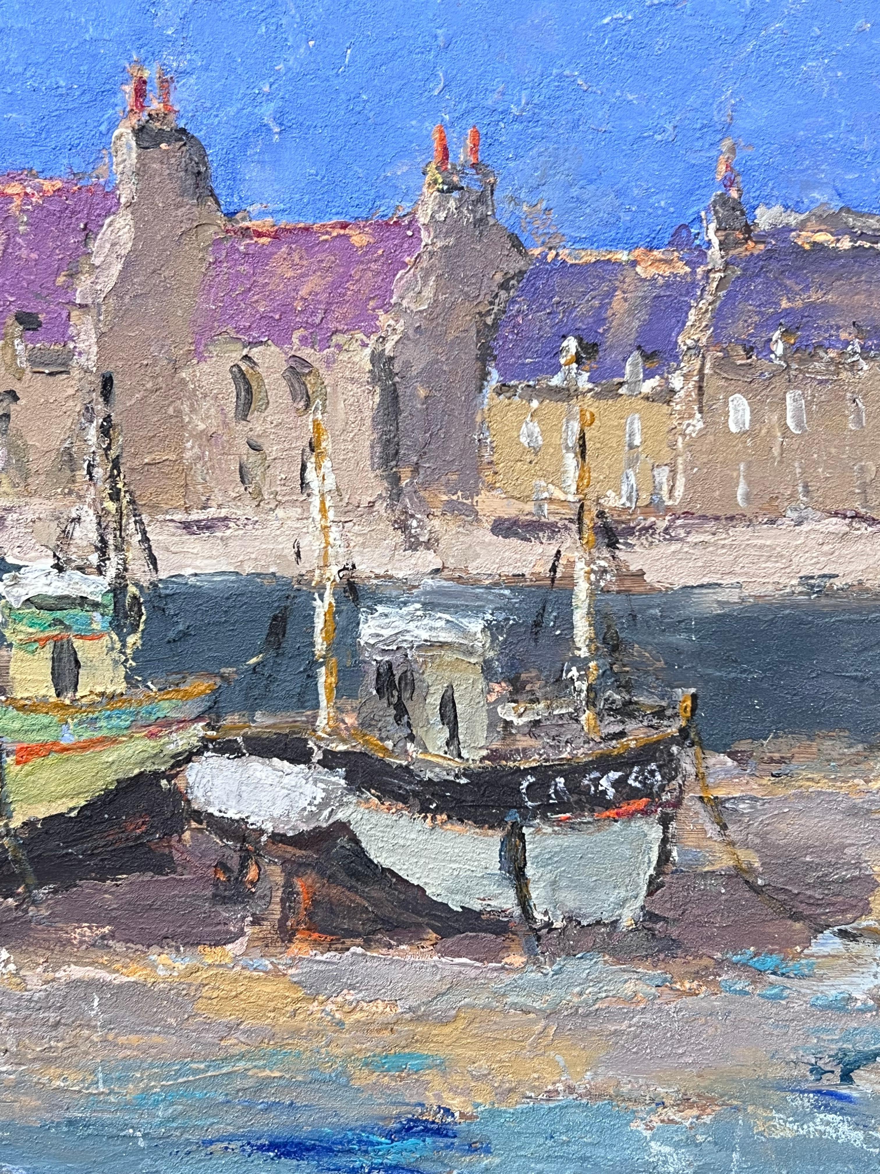 Neon Sky Harbour
Gezeichnet von Fanch Lel
Größe: 15 x 18 Zoll (Höhe x Breite)
Ölgemälde auf Karton, ungerahmt
Doppelseitig
Zustand: Insgesamt guter Zustand mit leichten Gebrauchsspuren an der Oberfläche und leichten Abnutzungserscheinungen an den
