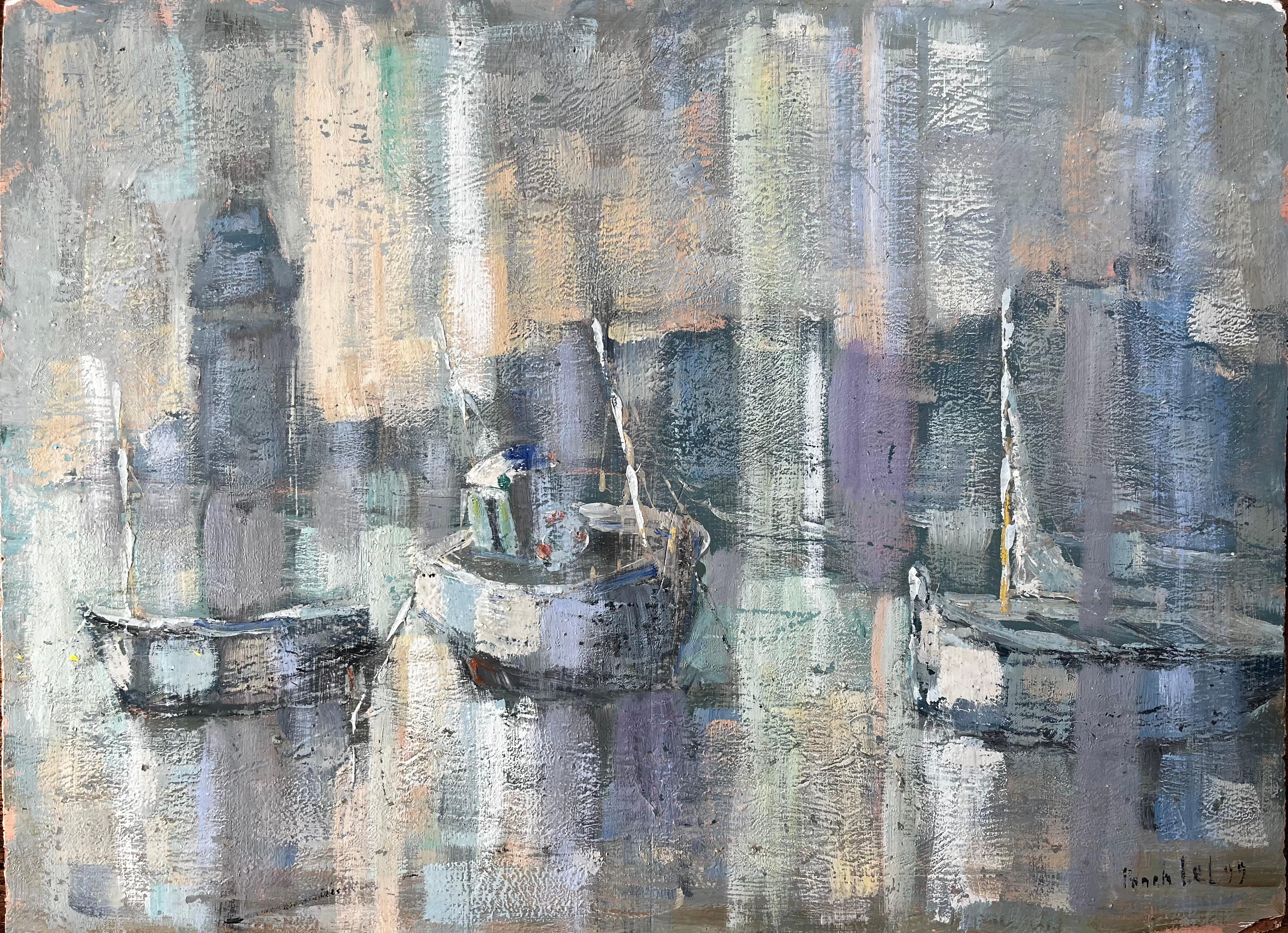 Barche da pesca nel porto di Saint Servan con il faro di Fanch Lel 1999