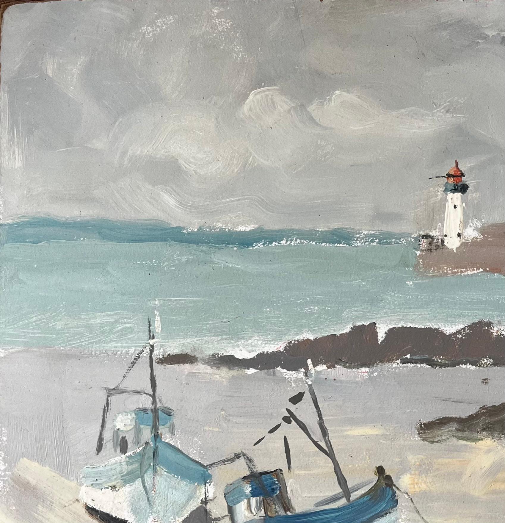 Fishing Boats On French Beach With Lighthouse And Sea Coastal Marine For Sale 1