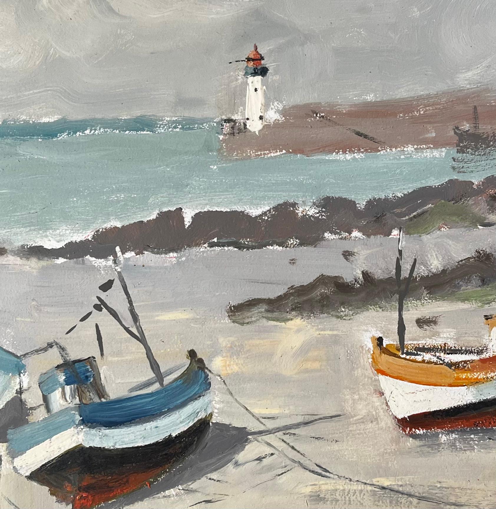 Fishing Boats On French Beach With Lighthouse And Sea Coastal Marine For Sale 2