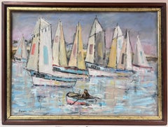 Fleet of Sailboats Preparing For The Regatta in Calm Waters French Oil Painting
