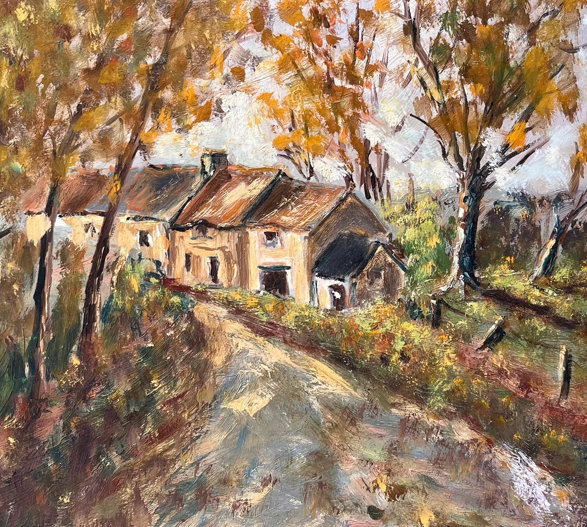 Paesaggio autunnale francese con cottage di campagna e sentiero alberato in vendita 2
