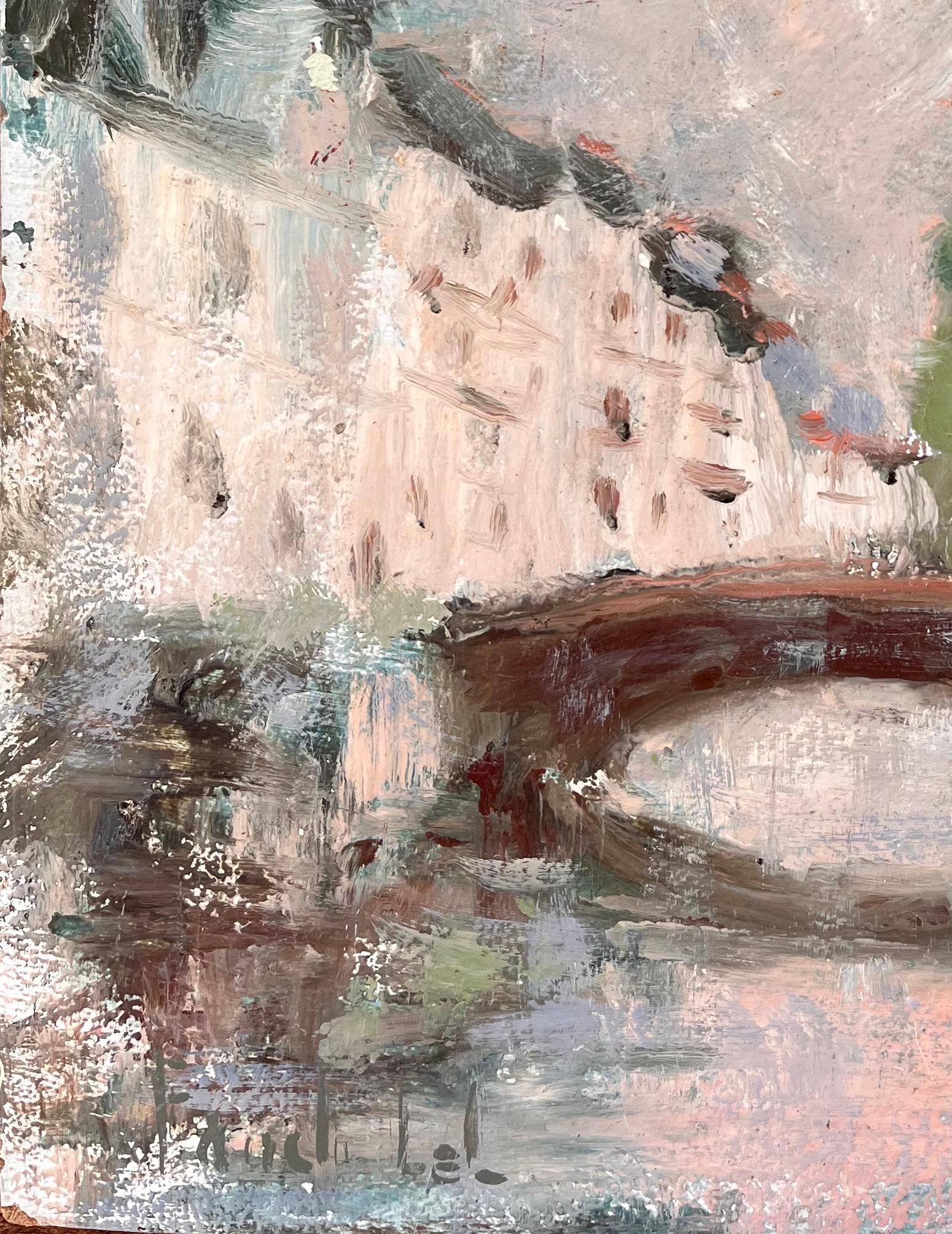 Titre : Peinture à l'huile d'un pont-canal et d'une architecture historique dans un paysage urbain français
Par Fanch Lel
Signé : Oui
Taille : 16.25 x 13 pouces (hauteur x largeur)
Peinture à l'huile sur carton, non encadrée
Condit : La peinture est
