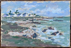 Paesaggio costiero francese con cottage bianchi e costa rocciosa