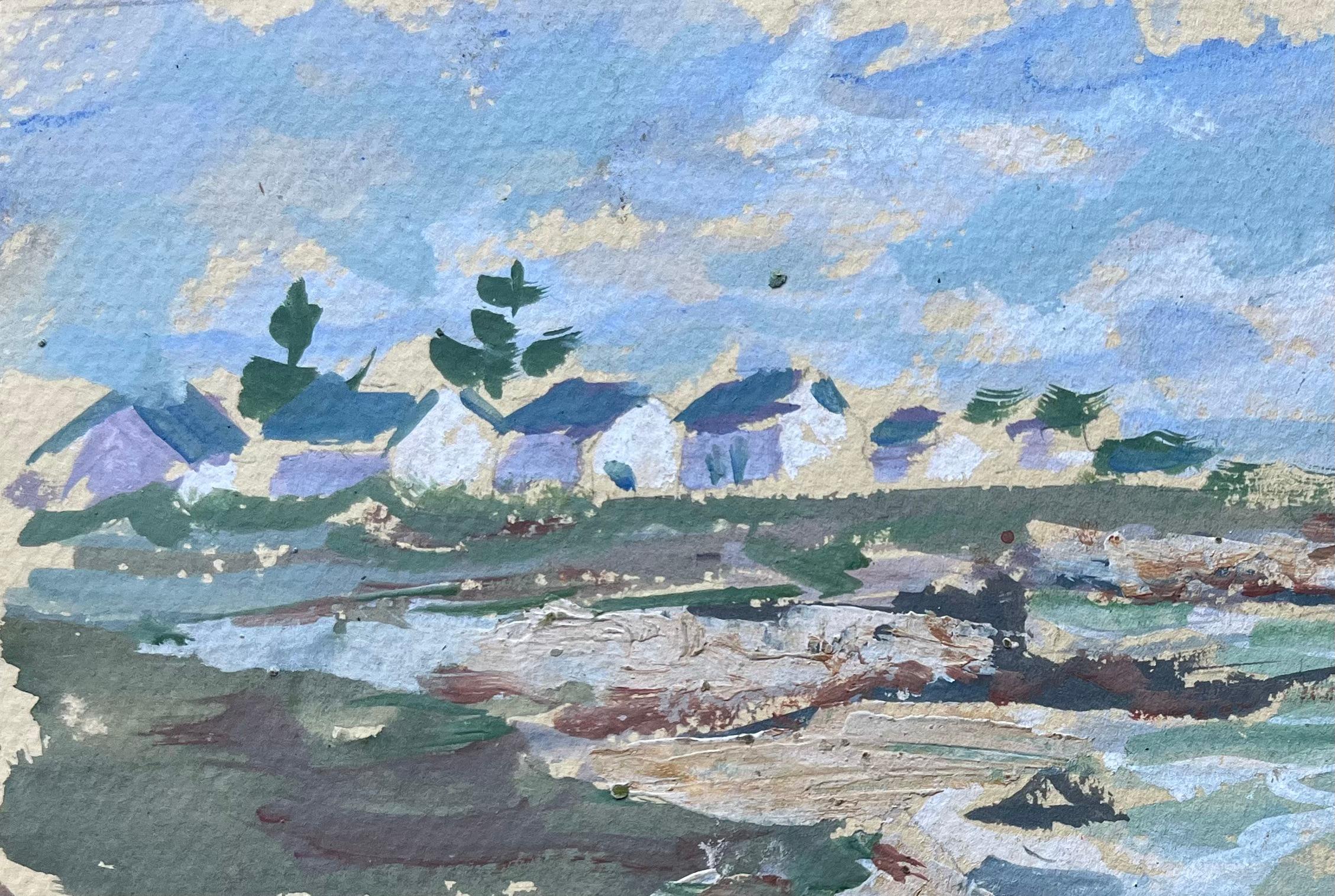 Paisaje costero francés con casitas blancas y costa rocosa - Painting Impresionista de Fanch Lel