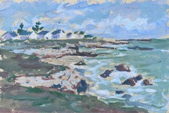 French Coastal Landscape with White Cottages and Rocky Shoreline