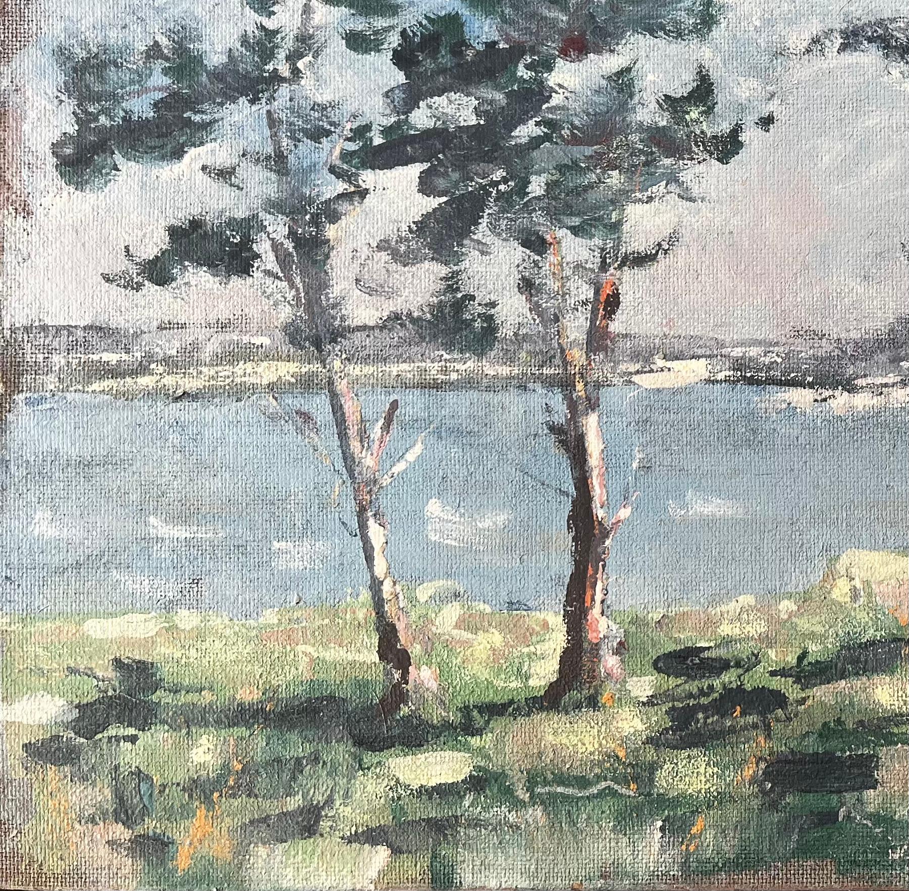 Título: Paisaje costero francés con árboles azotados por el viento en Golfe du Morbihan Bretaña
por Fanch Lel
Firmado: Esquina inferior derecha
Tamaño: 14,75 x 18,25 pulgadas (alto x ancho)
Óleo sobre tabla, sin enmarcar
Estado: Buen estado general.