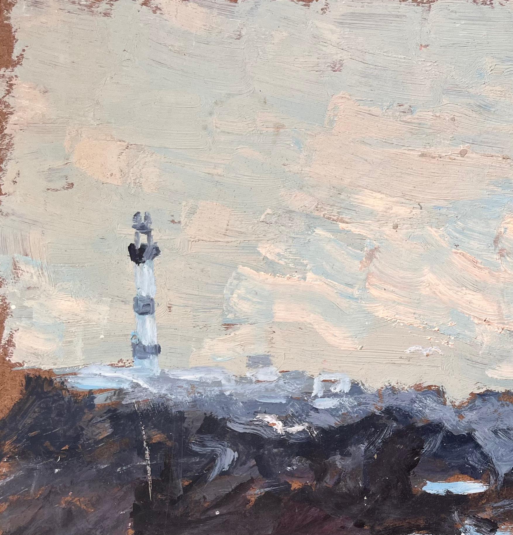 Französisches Coastal-Ölgemälde der Küste von Ouessant, Leuchtturm mit Meeres- Surf- und Bildhauerei (Impressionismus), Painting, von Fanch Lel