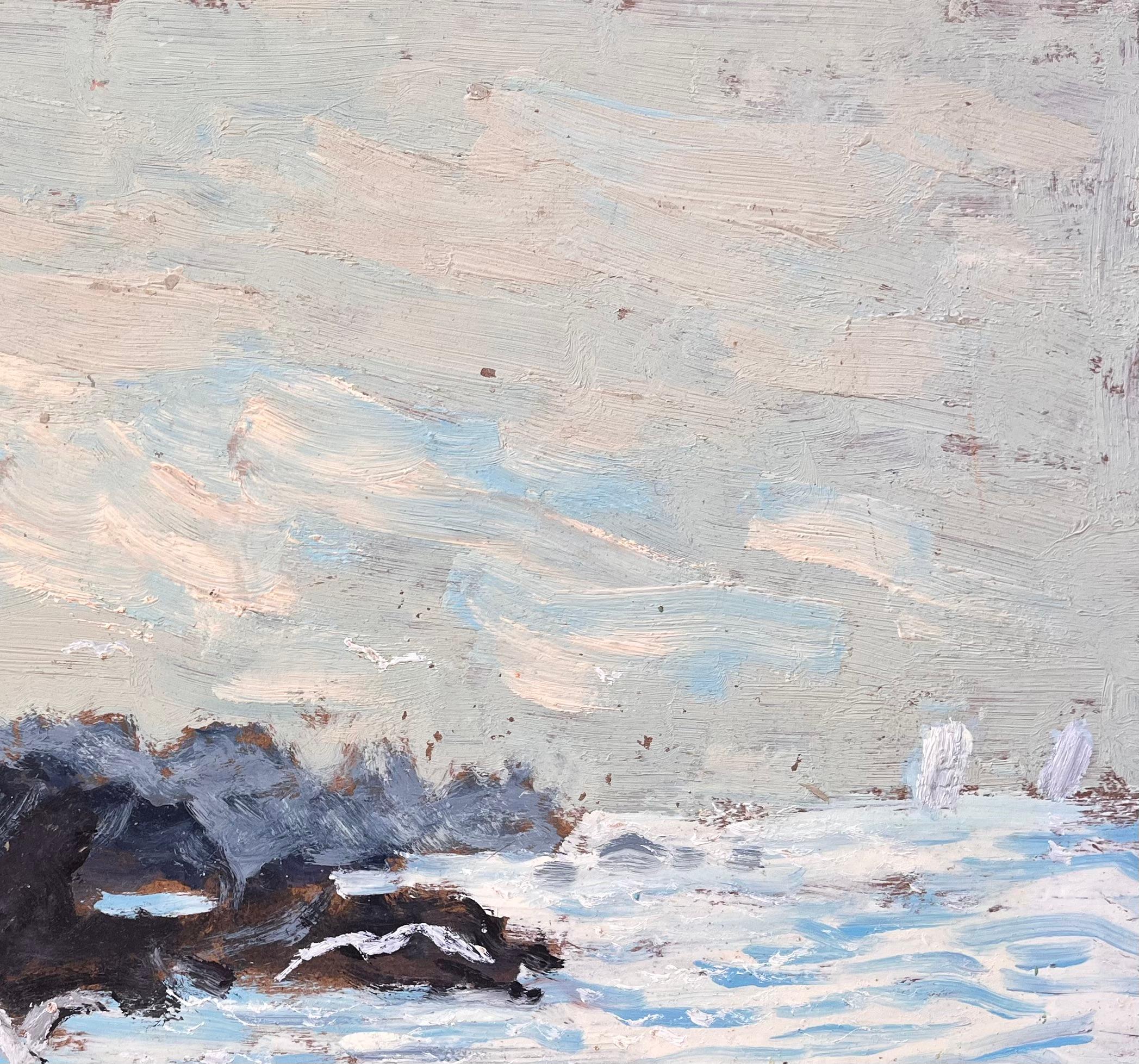 Französisches Coastal-Ölgemälde der Küste von Ouessant, Leuchtturm mit Meeres- Surf- und Bildhauerei im Angebot 1