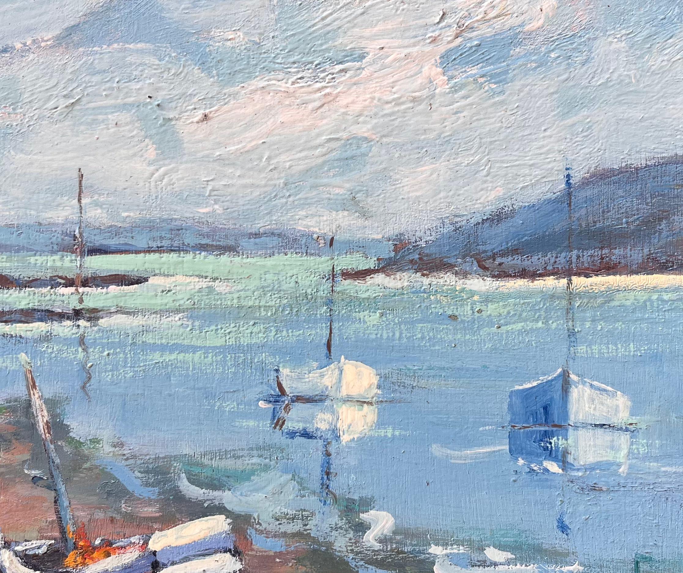 Französisches Coastal-Gemälde von Booten in niedrigem Tide in La Richardais in der Bretagne im Angebot 2