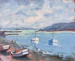 French Coastal Painting of Boats at Low Tide in La Richardais in Brittany