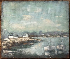 French Coastal Painting with Boats and Houses near Plougonvelin Brittany