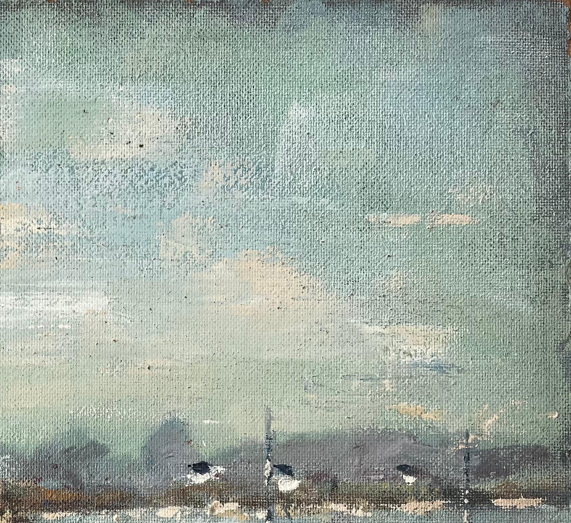 French Coastal Painting with Boats and Houses near Plougonvelin Brittany For Sale 1
