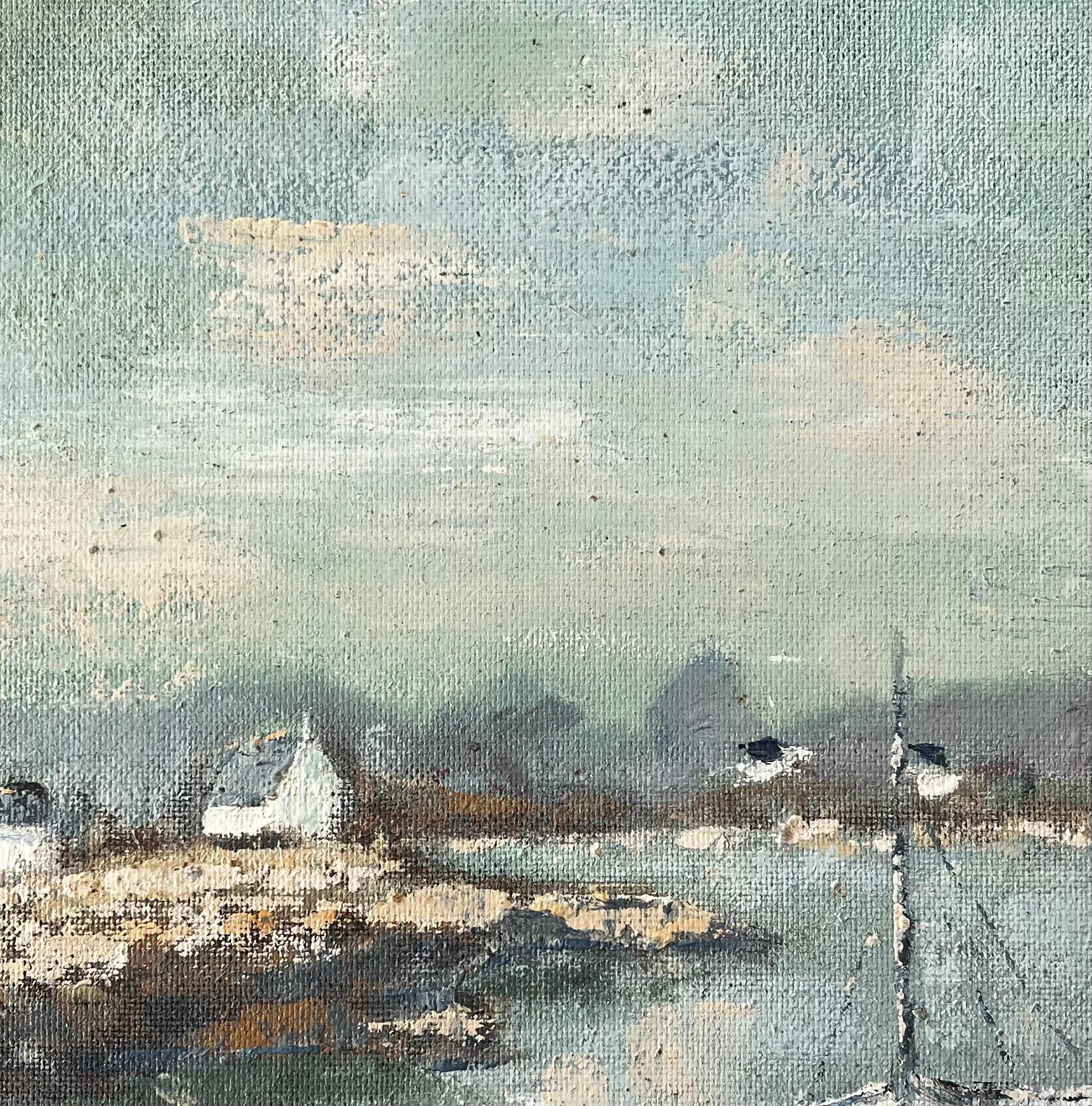 French Coastal Painting with Boats and Houses near Plougonvelin Brittany For Sale 2