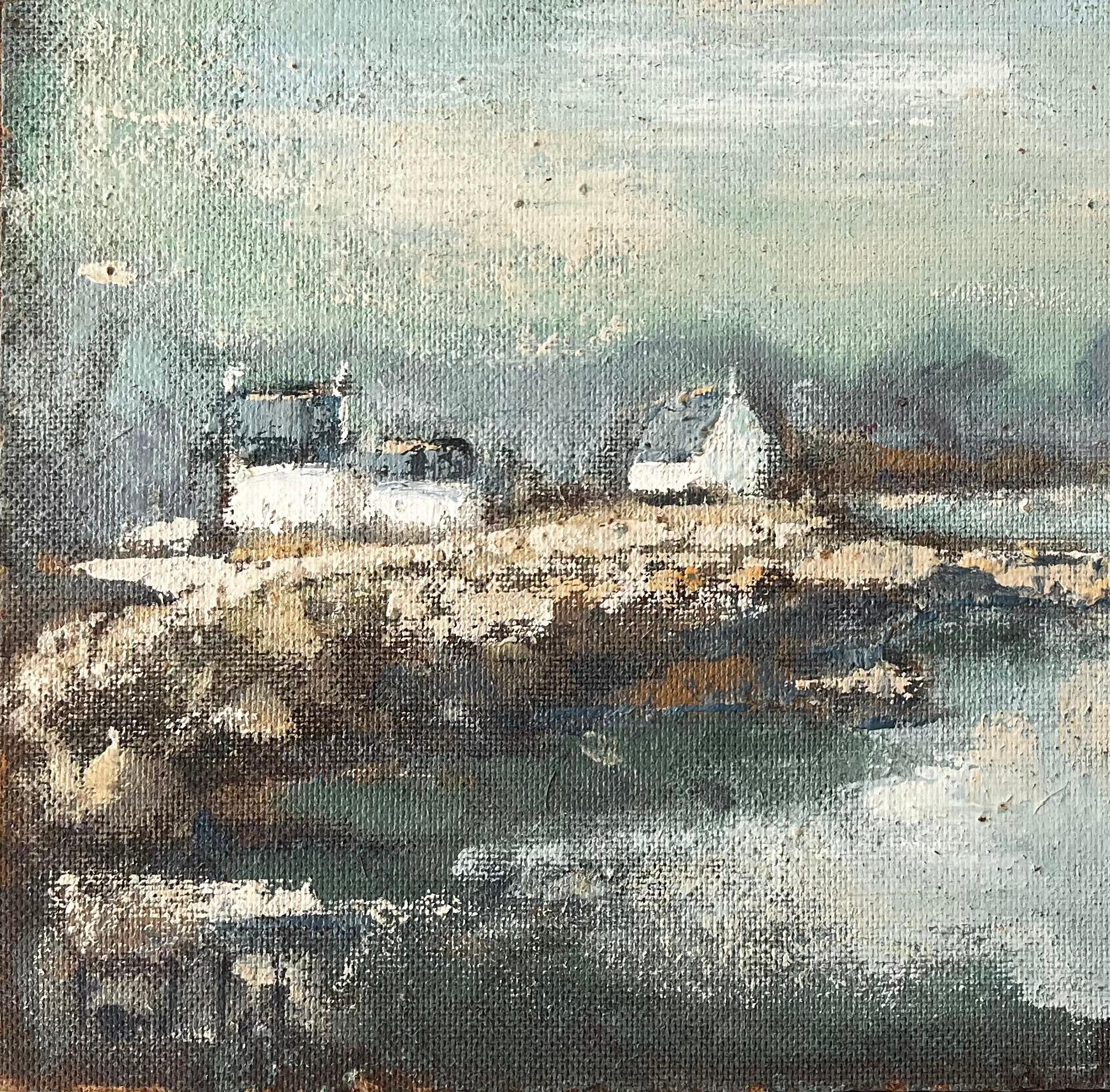 French Coastal Painting with Boats and Houses near Plougonvelin Brittany For Sale 3