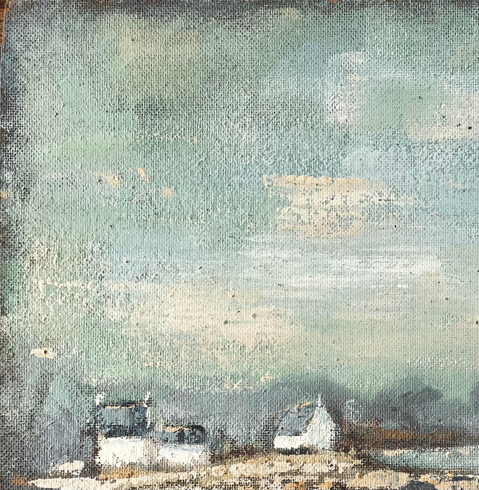 French Coastal Painting with Boats and Houses near Plougonvelin Brittany For Sale 4