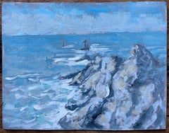 French Coastal Seascape with Lighthouse Markers and Crashing Waves