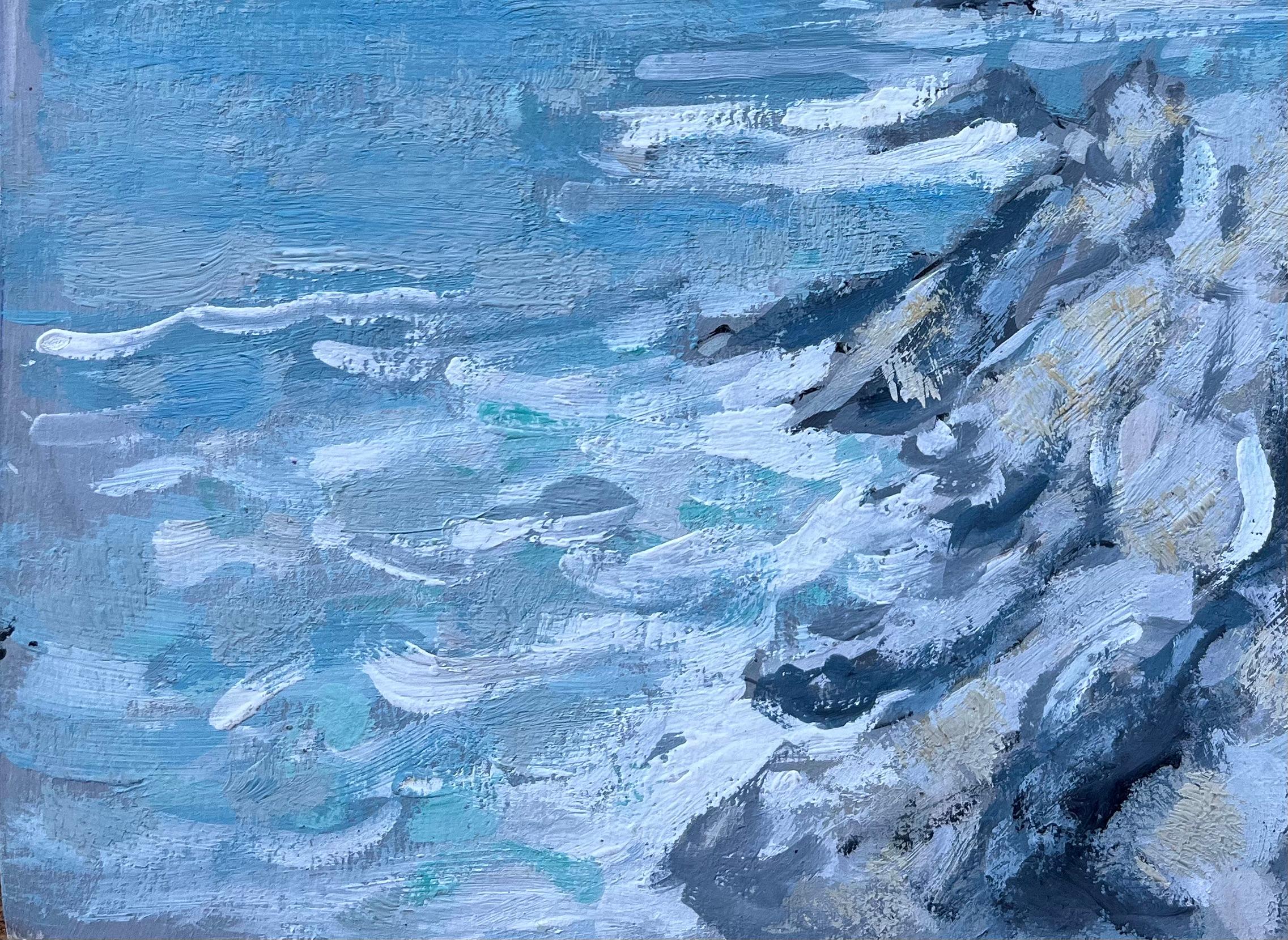 Título: Paisaje marino costero francés con faros y olas rompiendo
por Fanch Lel
Tamaño: 7 pulgadas (alto) x 9,25 pulgadas (ancho)
Pintura al óleo sobre cartulina, sin enmarcar
Estado de conservación: El cuadro está en buen estado, con pequeños