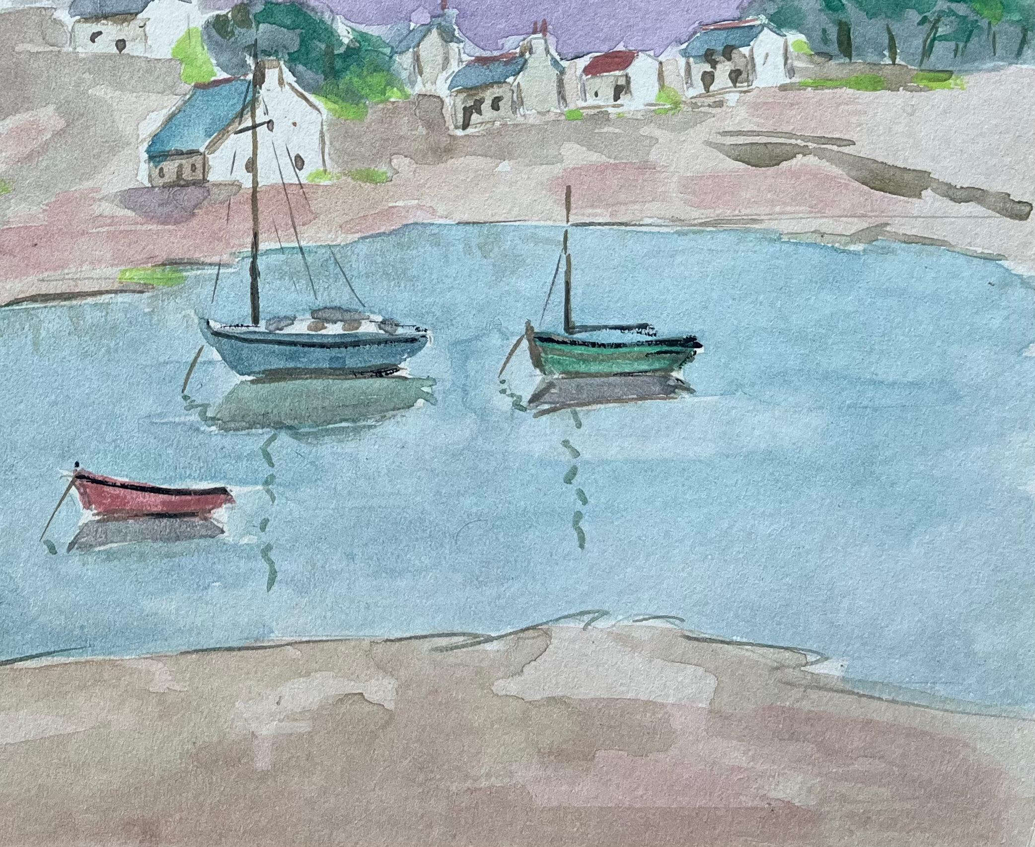 Titolo: Acquerello costiero francese di barche nel porto di un villaggio
da Fanch Lel
Firmato: Yes One
Dimensioni: 9,25 pollici (altezza) x 11,75 pollici (larghezza)
Acquerello su cartoncino, senza cornice
Condit: Il dipinto è in buone condizioni,