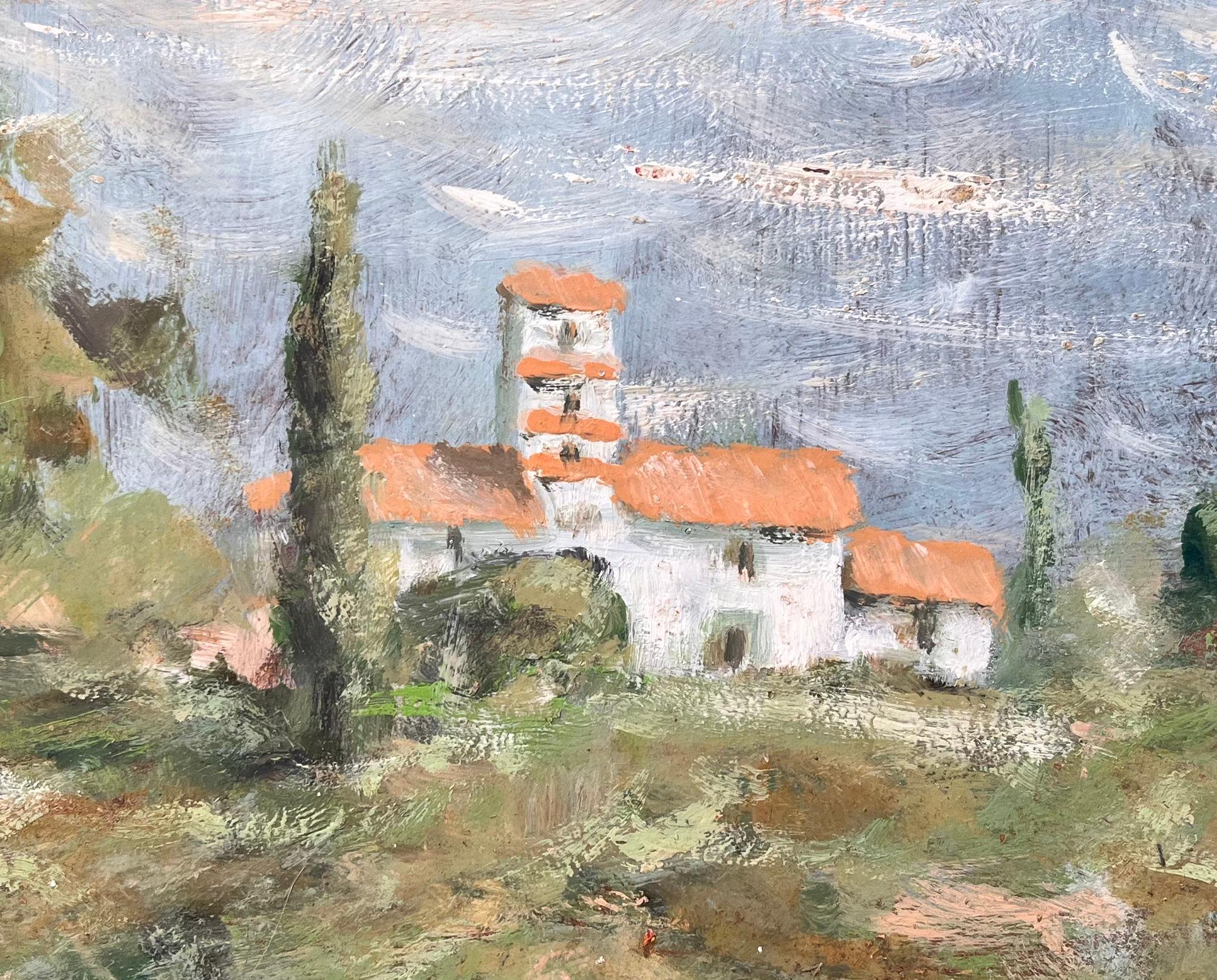 Paesaggio di campagna francese con cascina bianca e tetti arancioni - Painting Impressionismo di Fanch Lel