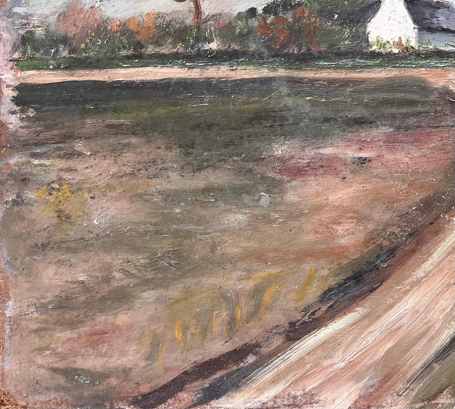 Titolo: Pittura a olio di campagna francese con sentiero curvo, cascina, alberi d'autunno e campi aperti
Da Fanch Lel
Dimensioni: 13 x 16 pollici (altezza x larghezza)
Pittura a olio su tavola, senza cornice
Condit: Il dipinto è in buone condizioni