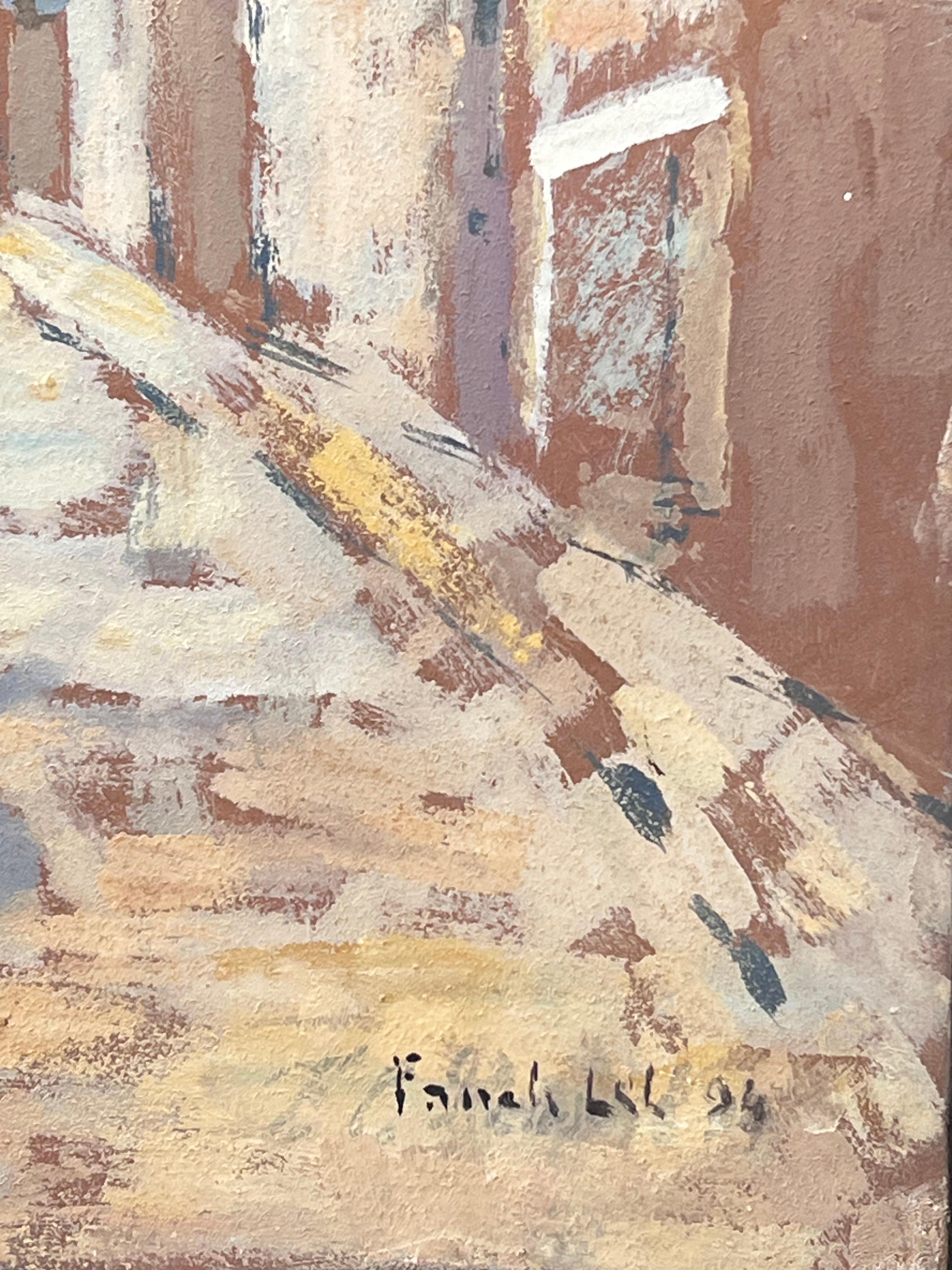 French Dappled Light Street Path Leading To The Church Landscape Oil Painting For Sale 4