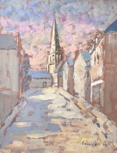 French Dappled Light Street Path Leading To The Church Landscape Oil Painting