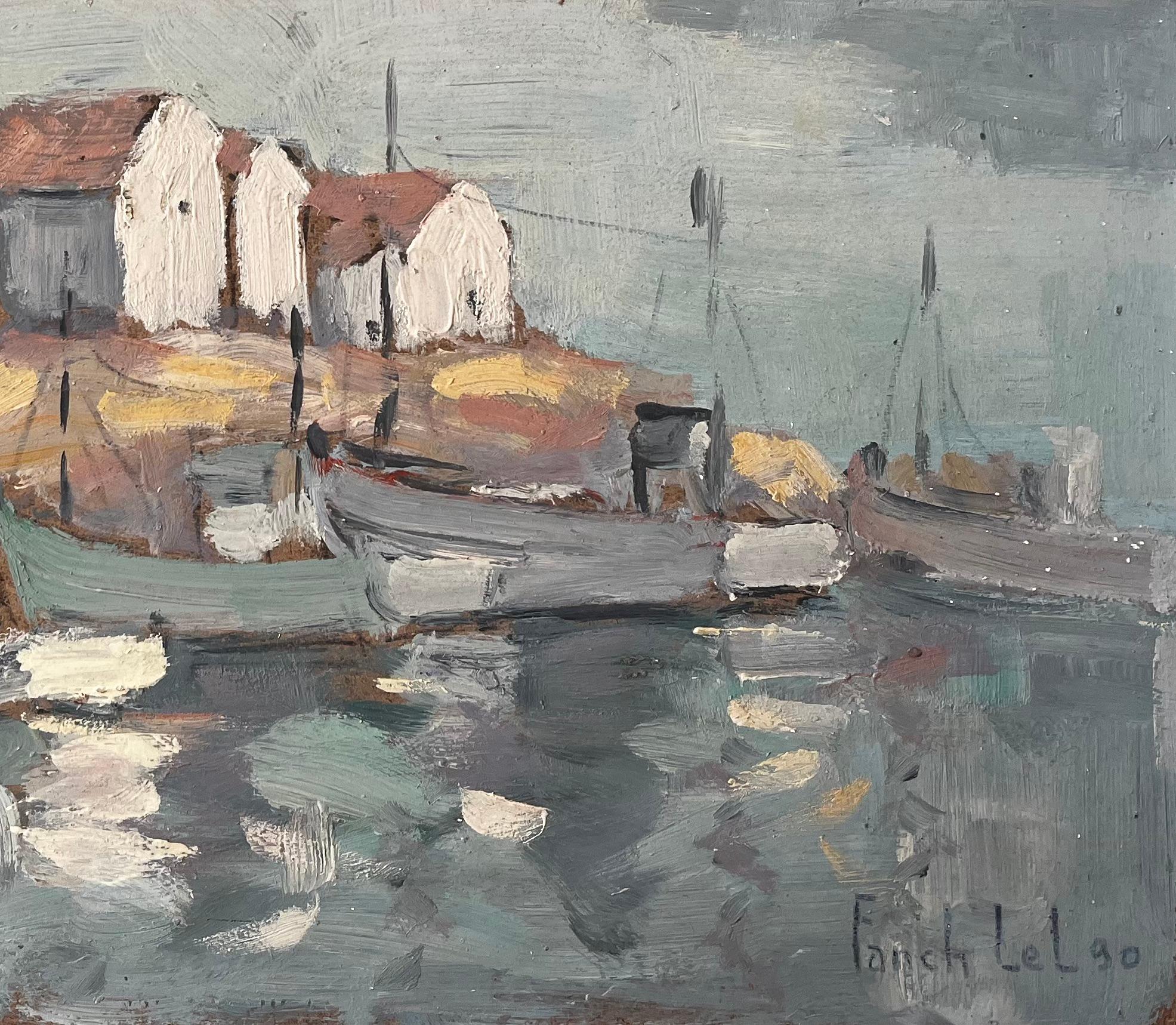 Villaggio di pescatori francese a Camaret in Bretagna con barche e capanne costiere - Painting Impressionismo di Fanch Lel