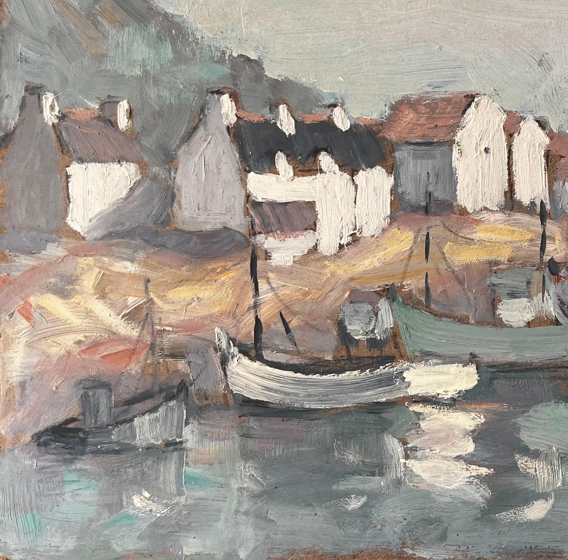Titolo: Villaggio di pescatori francese a Camaret in Bretagna con barche e capanne costiere
da Fanch Lel
Firmato: In basso a destra
Dimensioni: 15 x 18 pollici (altezza x larghezza)
Pittura a olio su tavola, senza cornice
Condit: Buone condizioni