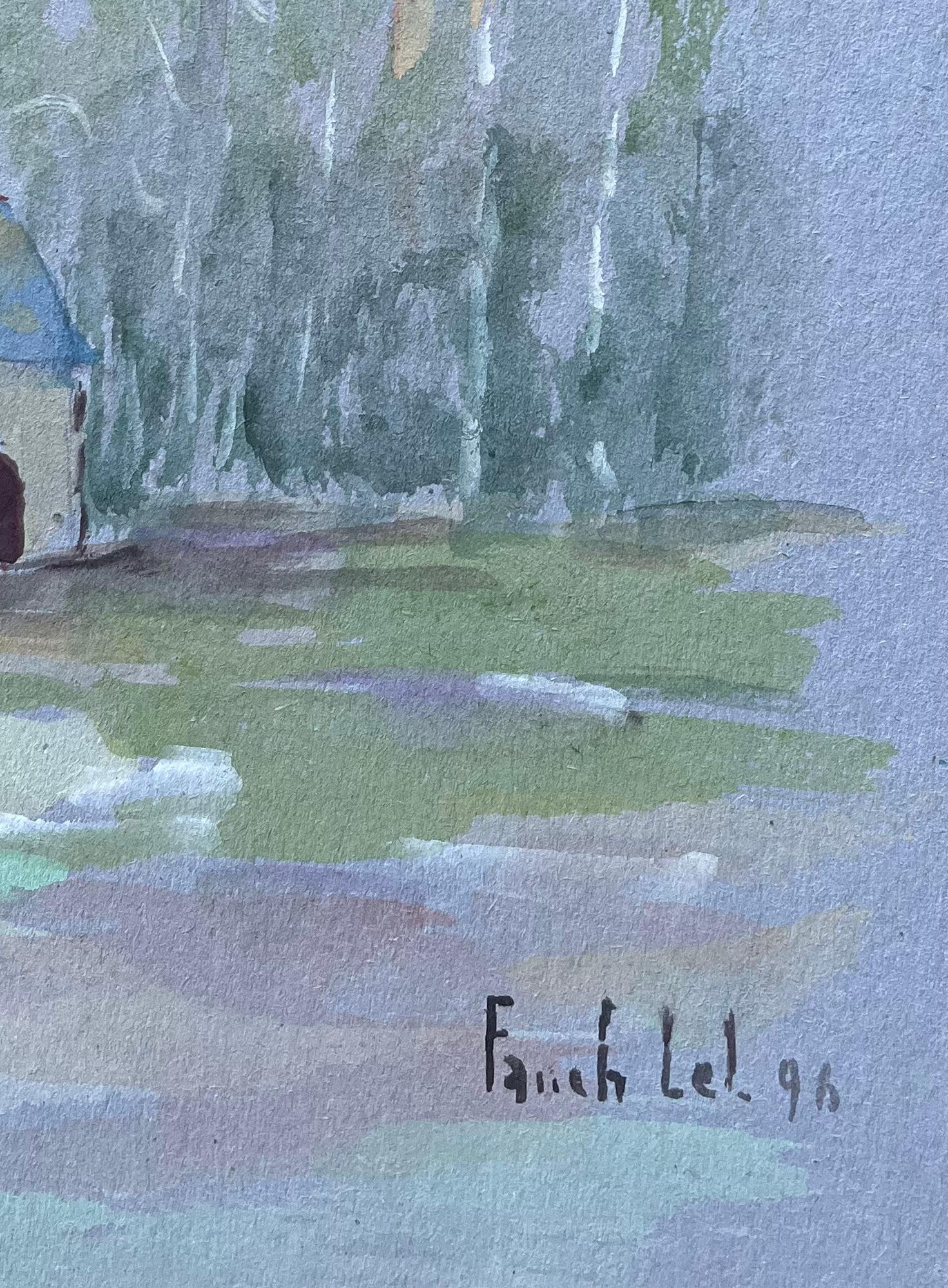 Titel: Französische Gouache von Landschaftskapelle und Waldlichtung
von Fanche Lel
Unterschrieben: Ja
Größe: 11,5 Zoll (Höhe) x 8,5 Zoll (Breite)
Aquarell auf Papier, ungerahmt
Zustand: Das Gemälde ist in gutem Zustand, mit leichten Gebrauchsspuren