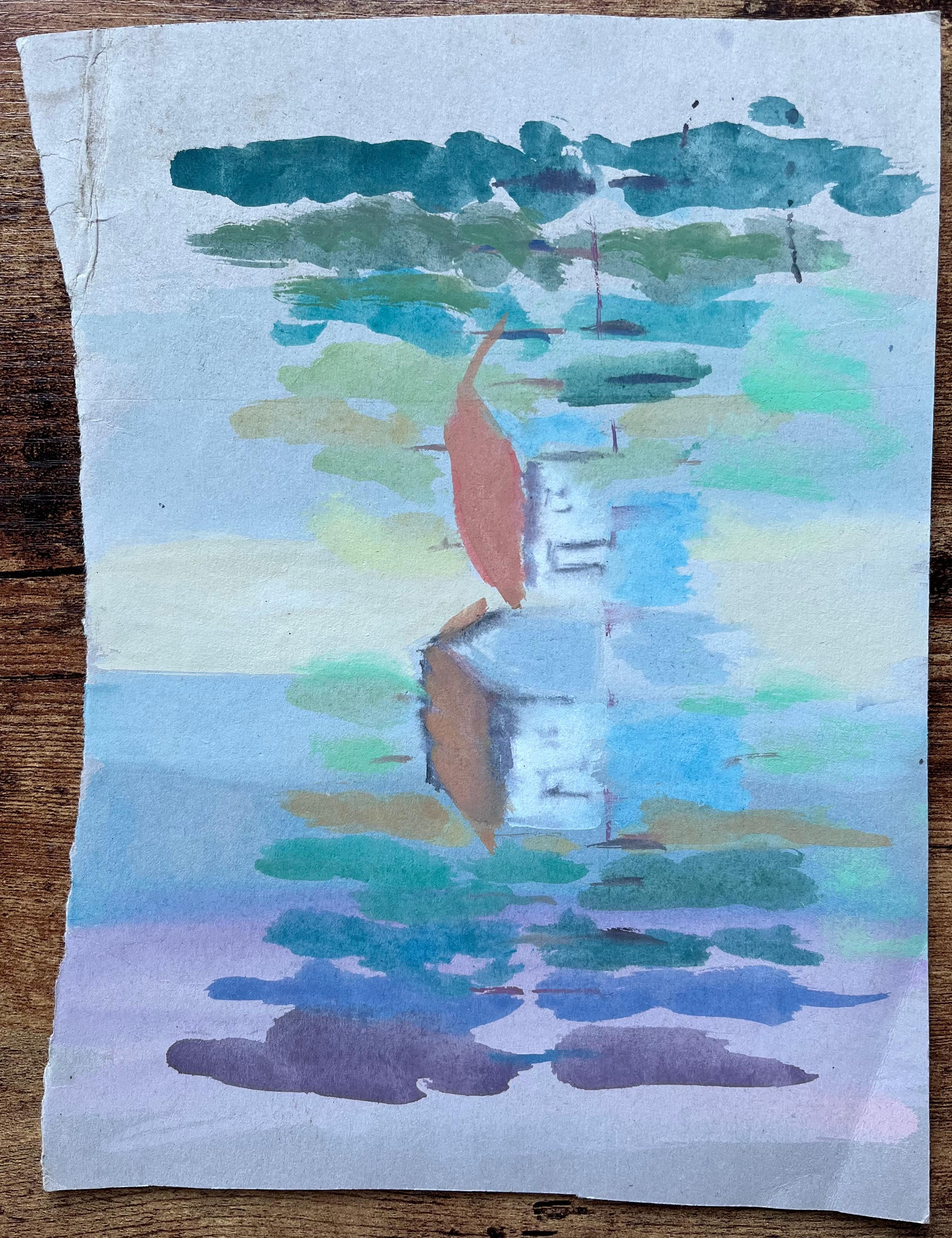 Französische Gouache-Landschaftskapelle und Holzverkleidung in Gouache im Angebot 2