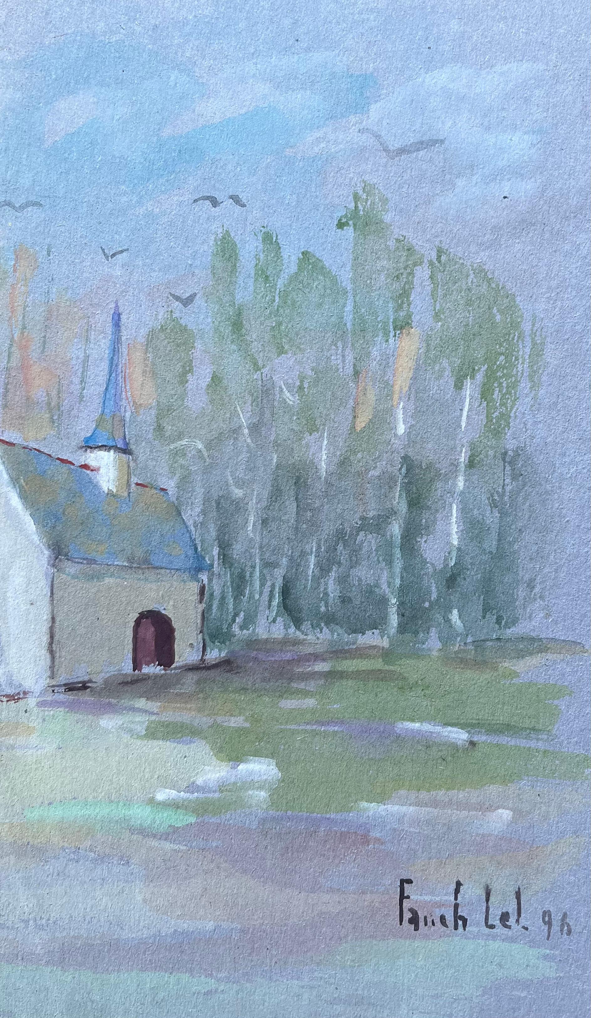 Französische Gouache-Landschaftskapelle und Holzverkleidung in Gouache