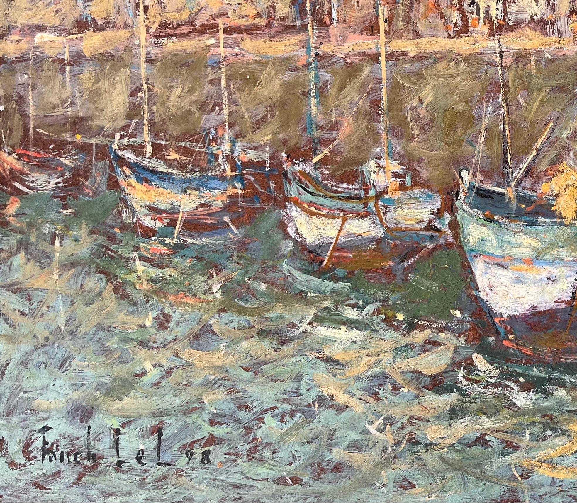 Peinture à l'huile d'une scène portuaire française, bateaux et front de mer à La Croisic en vente 1