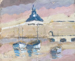 Scena di porto francese con barche e ponte dell'orologio di Fanch Lel