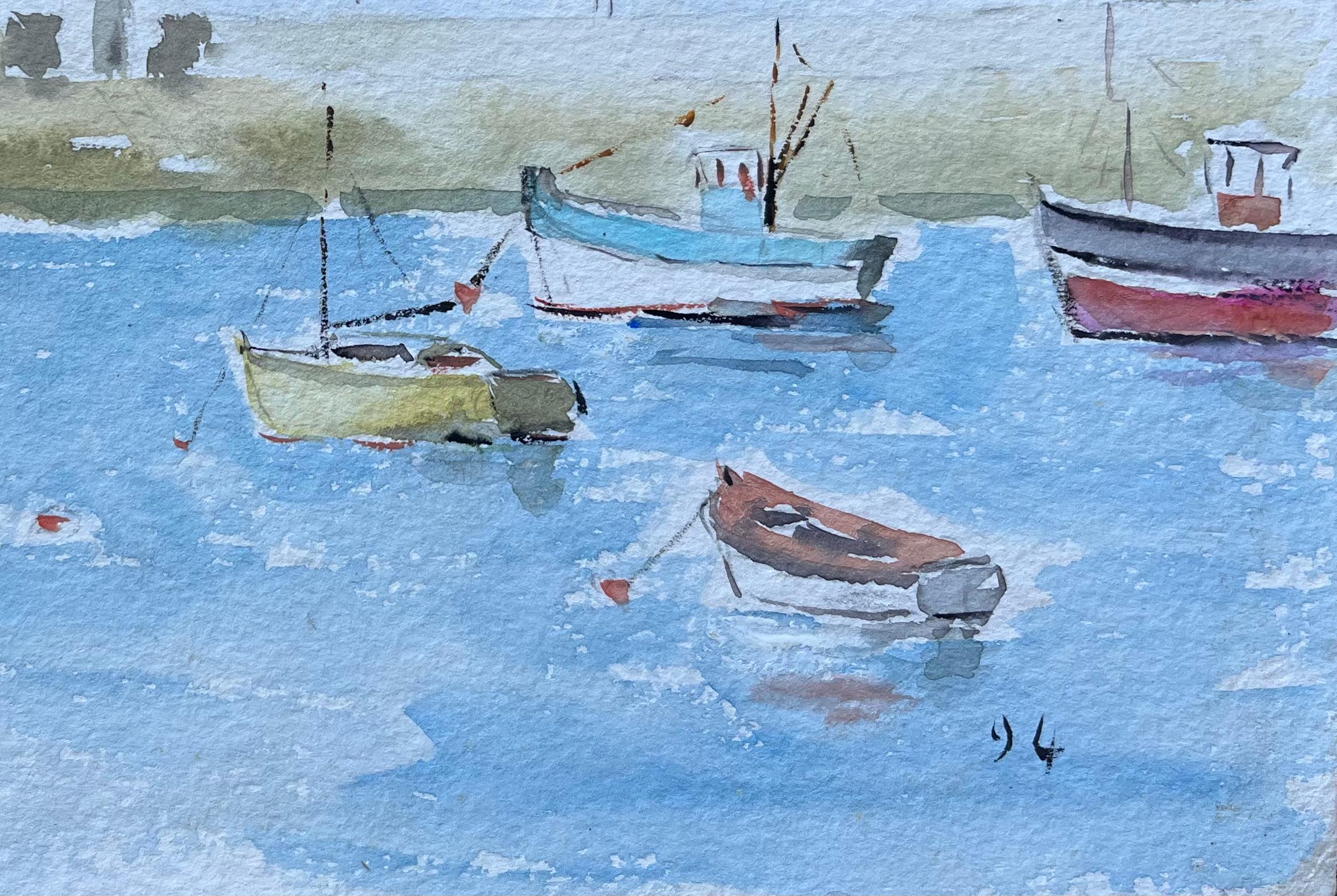 Titolo: Barche da pesca francesi in porto con costa rocciosa Pittura a guazzo
di Fanch Lel (francese, nato nel 1930)
Firmato: Yes One
Dimensioni: 6,5 pollici (altezza) x 9,5 pollici (larghezza)
Pittura a guazzo su cartoncino, senza cornice
Condit: