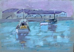 Vintage French Harbour Scene with Fishing Boats at Port de Saint-Malo