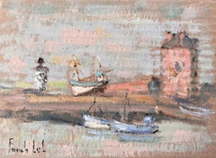 Vintage French Harbour Scene with Lighthouse and Boats in Camaret by Fanch Lel