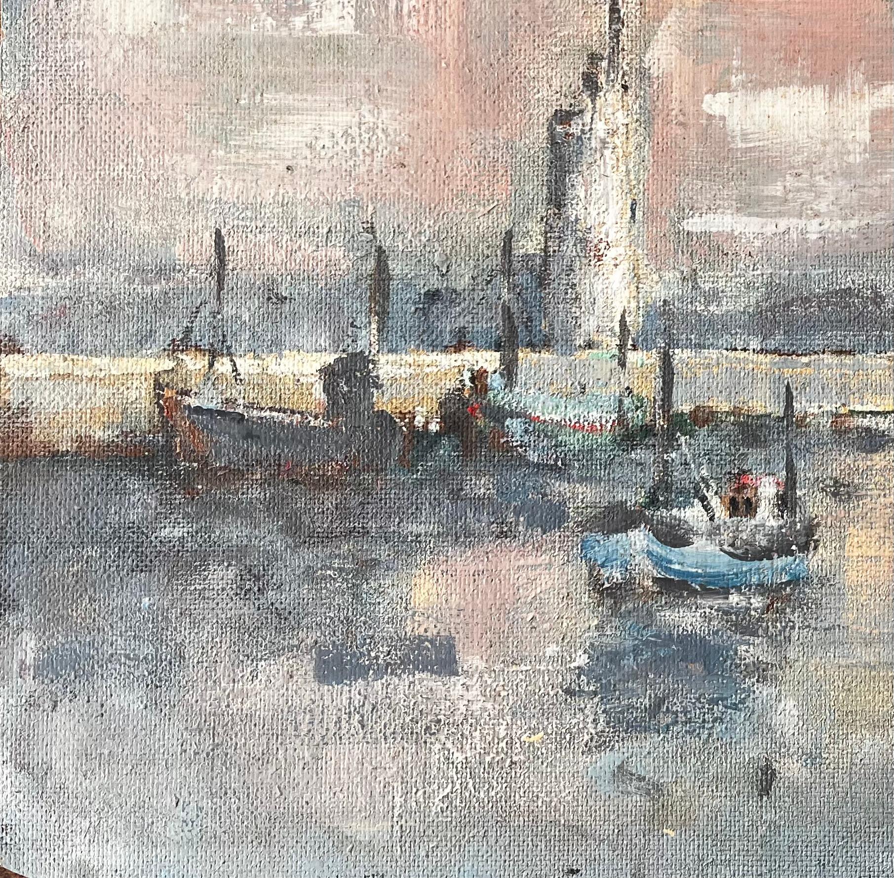 French Harbour Sunset Boats Piriac Oil Painting by Fanch Lel Coastal Seascape For Sale 2