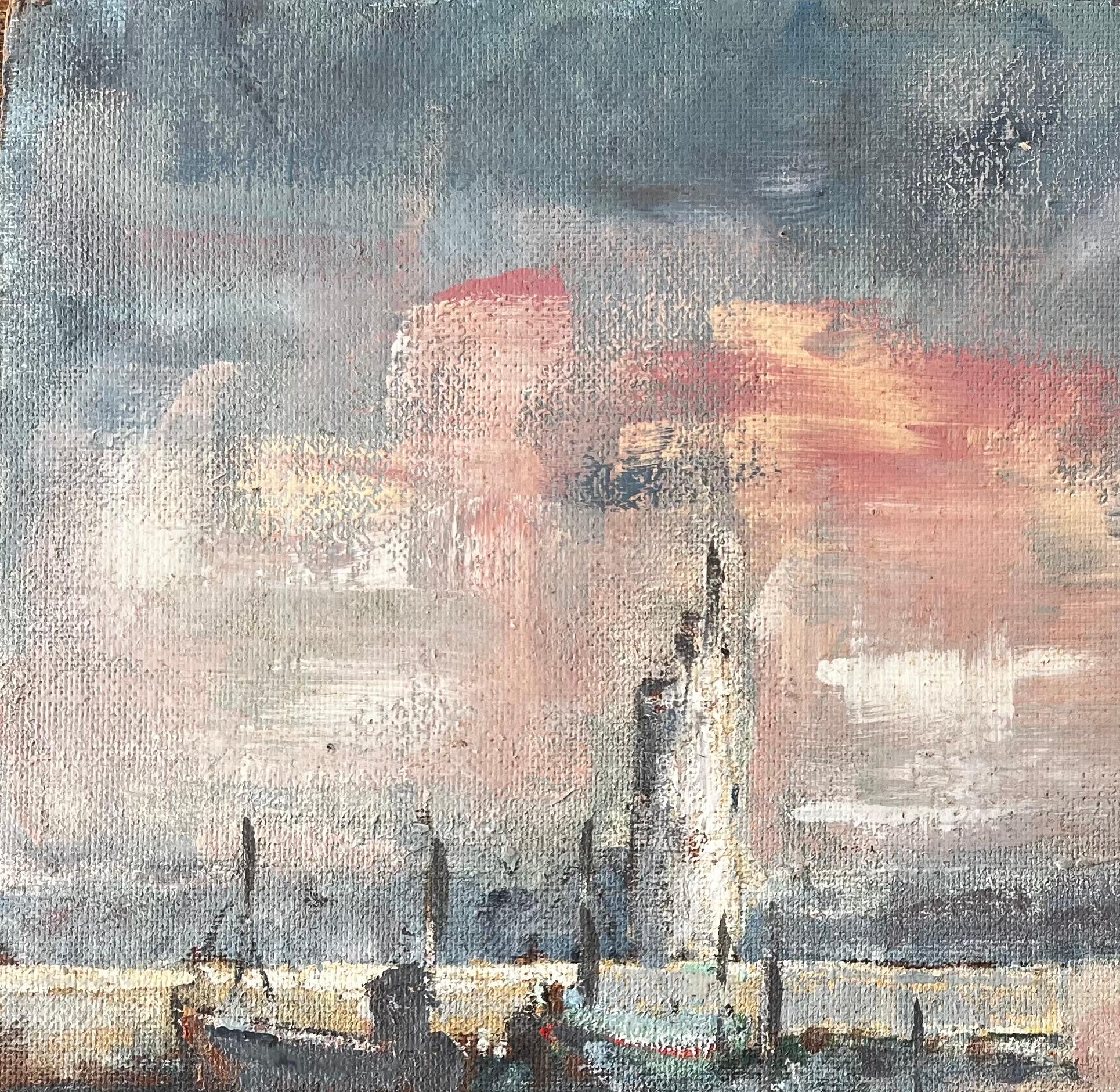 French Harbour Sunset Boats Piriac Oil Painting by Fanch Lel Coastal Seascape For Sale 4