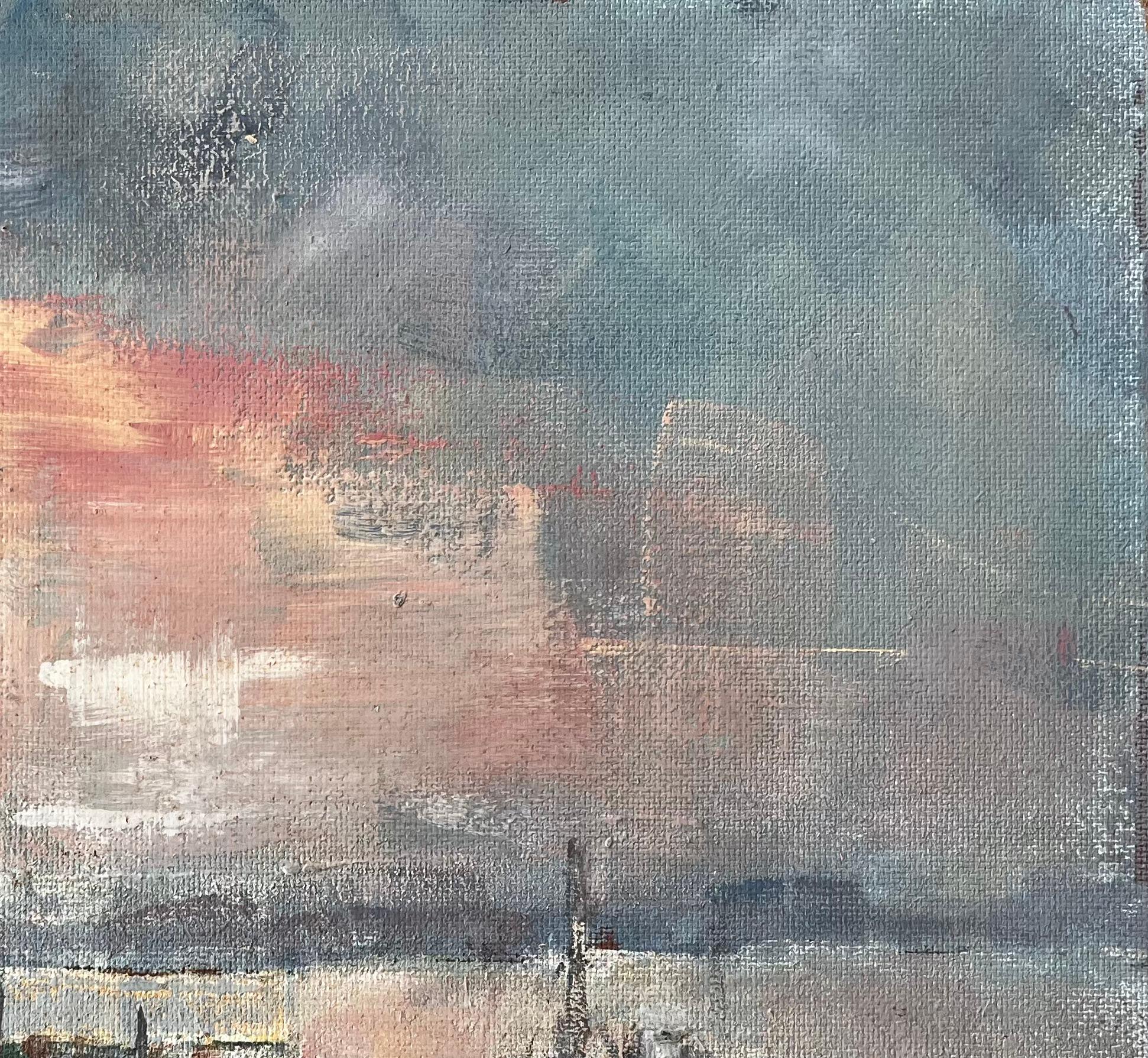 French Harbour Sunset Boats Piriac Oil Painting by Fanch Lel Coastal Seascape For Sale 5