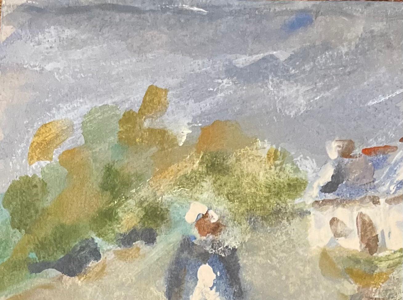 Titolo: Quadro acrilico impressionista francese di un contadino vicino a un cottage
Di Fanch Lel (francese, nato nel 1930)
Dimensioni: 4 x 6,25 pollici (altezza x larghezza)
Firmato: Yes One
Pittura acrilica su tavola, senza cornice
Condit: Il