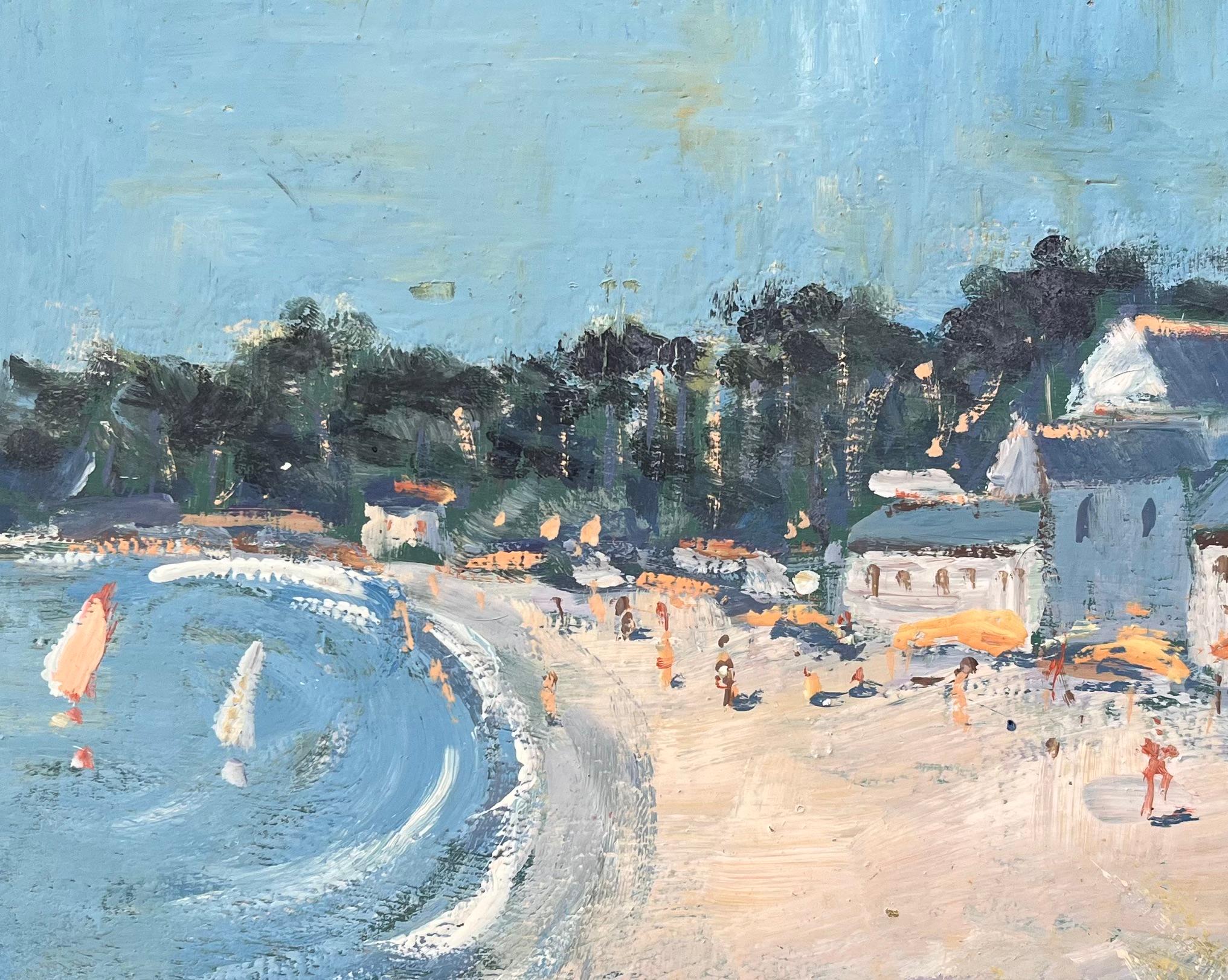Französischer Impressionismus Strandszene mit Segelbooten und Promenade im Angebot 3