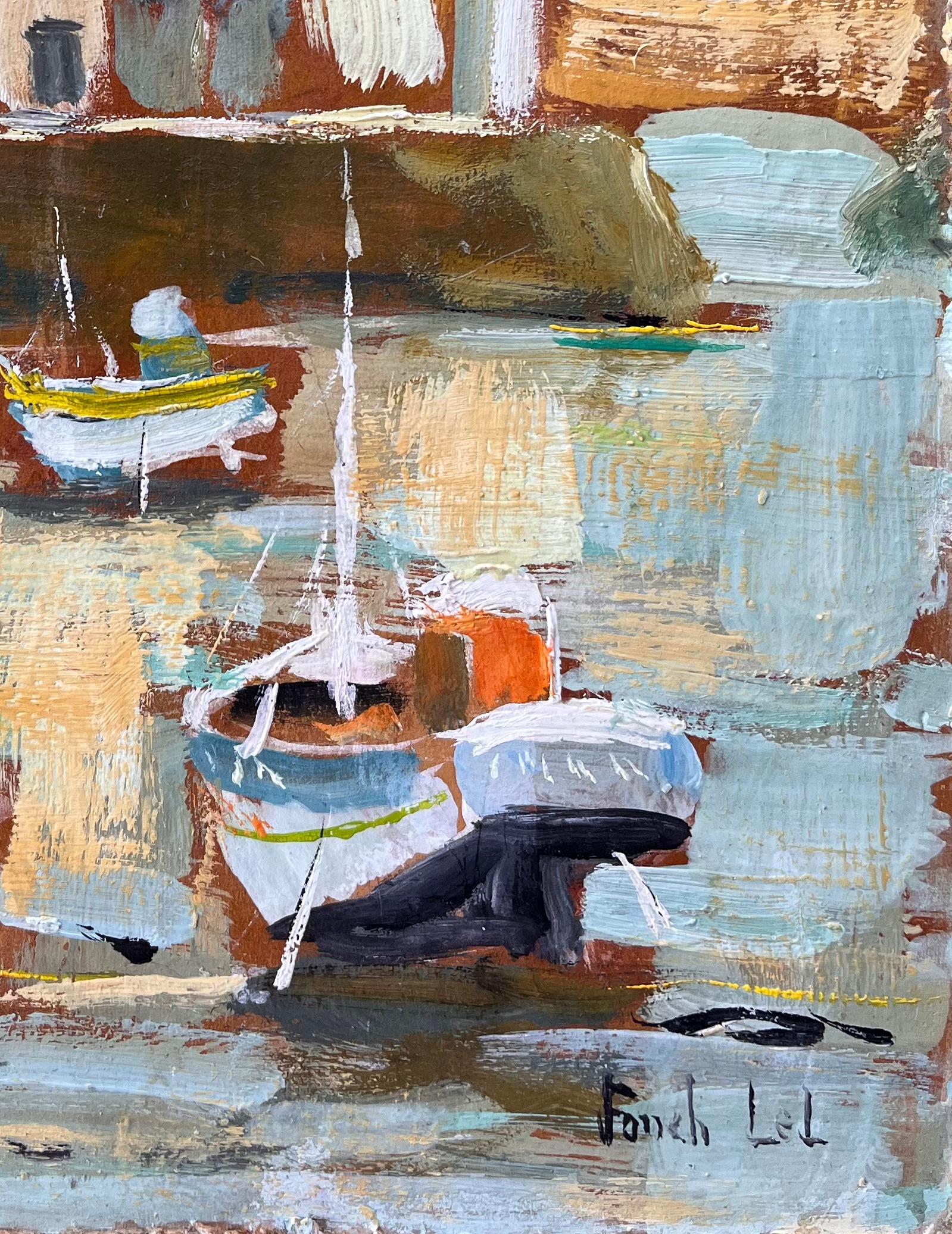 Französische impressionistische Boote und Leuchtturm-Szene auf der bretonischen Belle Île (Impressionismus), Painting, von Fanch Lel