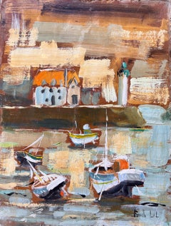 French Impressionist Boats and Lighthouse Scene in Belle Île Brittany