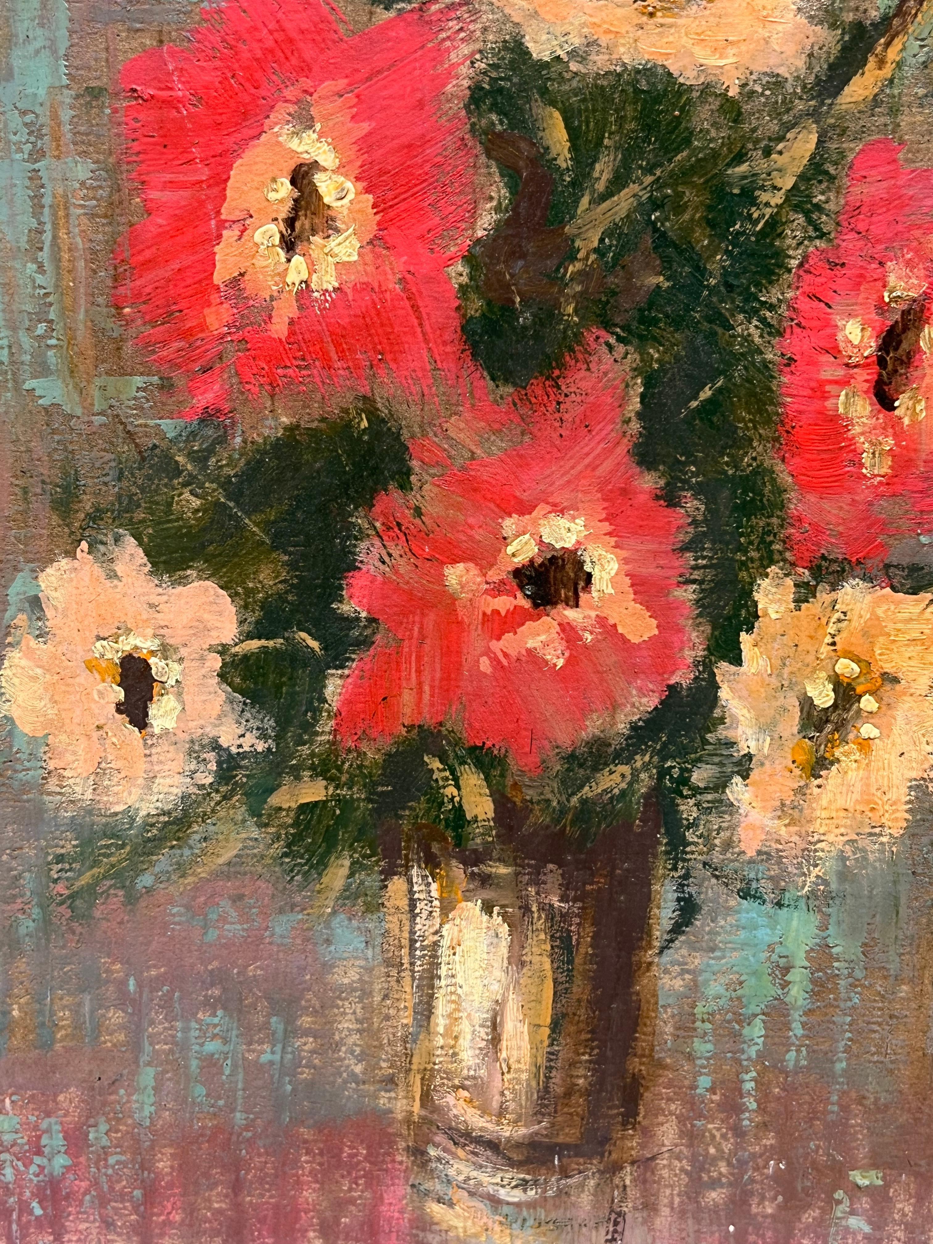 Rustikaler Blumenstrauß
unterzeichnet von Fanch Lel (Franzose, geb. 1930)
Größe: 11,75 x 9 Zoll
Ölgemälde auf Karton, ungerahmt
Zustand: Das Gemälde ist in gutem Zustand, mit leichten Alterungsspuren.
Provenienz: Alle Gemälde, die wir von diesem