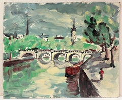 French Impressionist Bridge Over the River Seine Parisian Path Landscape